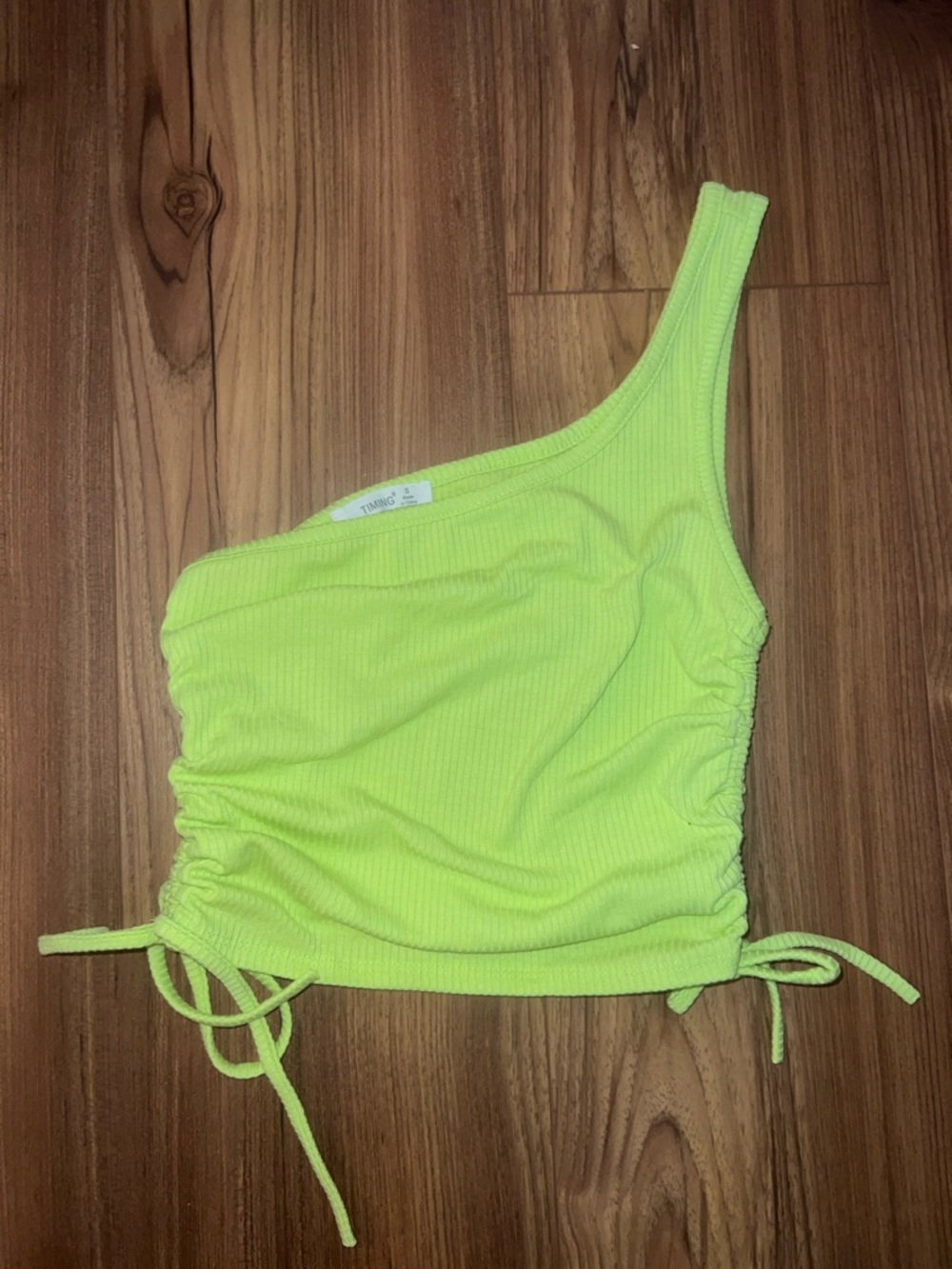 Timing Neon Lime One-Shoulder Ribbed Tank